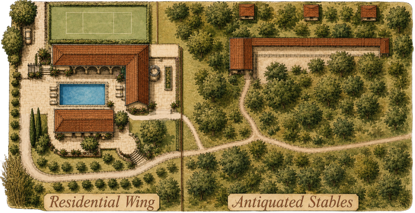Illustrated aerial map of Finca Matriz